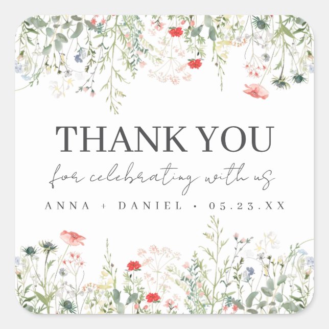 Wildblume Meadow Wedding Danke Square Sticker (Vorderseite)
