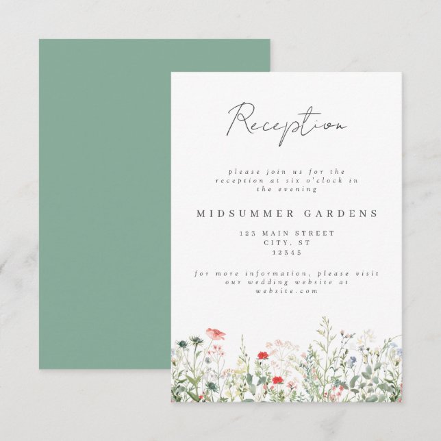 Wildblume Meadow Wedding Details Einschließen Begleitkarte (Vorne/Hinten)