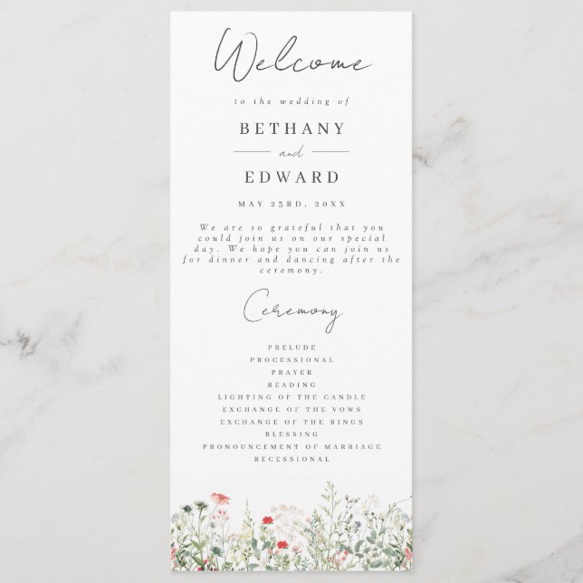 Wildblume Meadow Wedding Programm (Vorderseite)