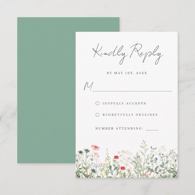 Wildblume Meadow Wedding RSVP-Karte RSVP Karte (Vorne/Hinten)