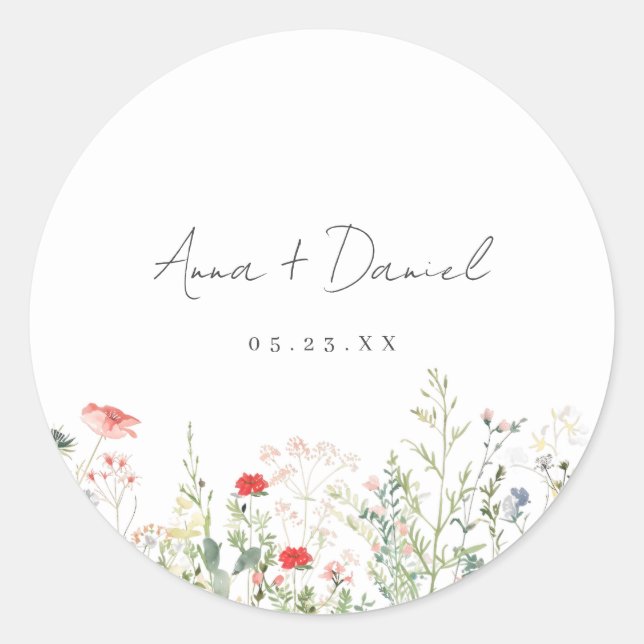 Wildblume Meadow Wedding Runder Aufkleber (Vorderseite)
