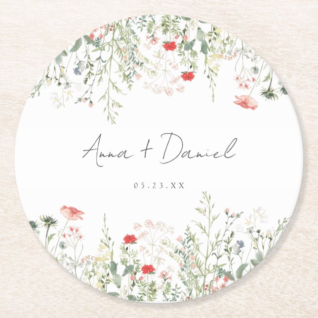 Wildblume Meadow Wedding Runder Pappuntersetzer (Vorderseite)
