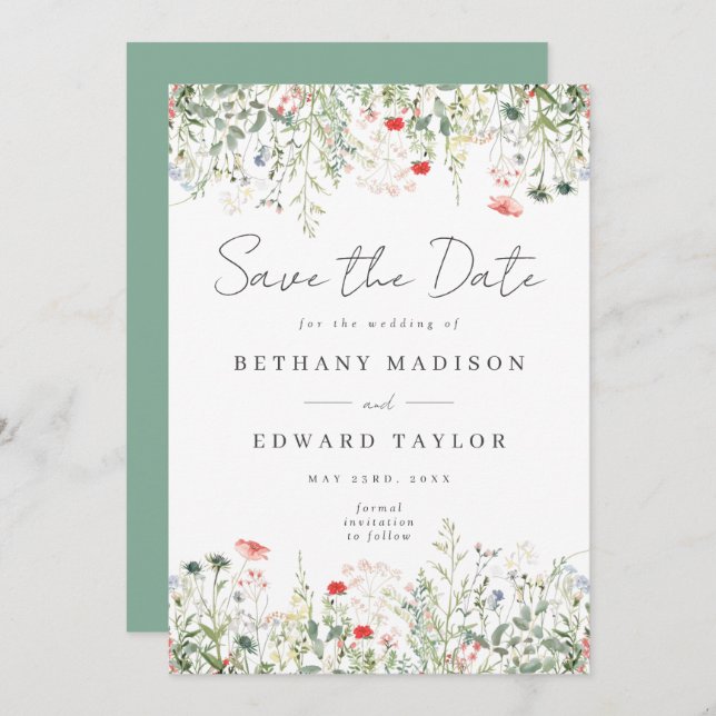 Wildblume Meadow Wedding Save The Date (Vorne/Hinten)