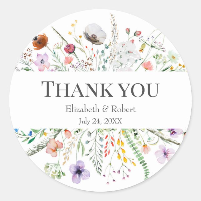 Wildblume Meadow Wedding Vielen Dank, dass Sie Sti Runder Aufkleber (Vorderseite)