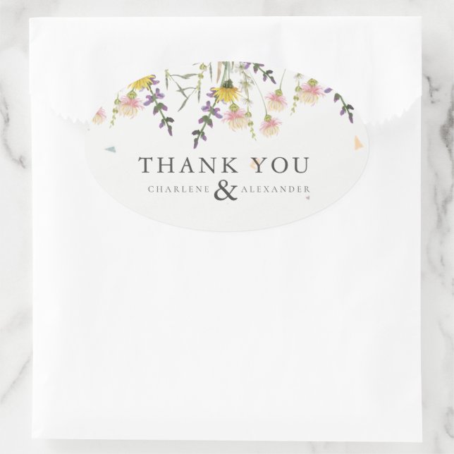 Wildblume Meadow Wedding Vielen Dank Ovaler Aufkleber (Tasche)