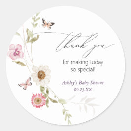 Wildblume Meadow Wreath Babydusche Runder Aufkleber