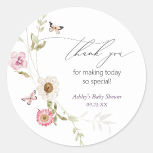 Wildblume Meadow Wreath Babydusche Runder Aufkleber