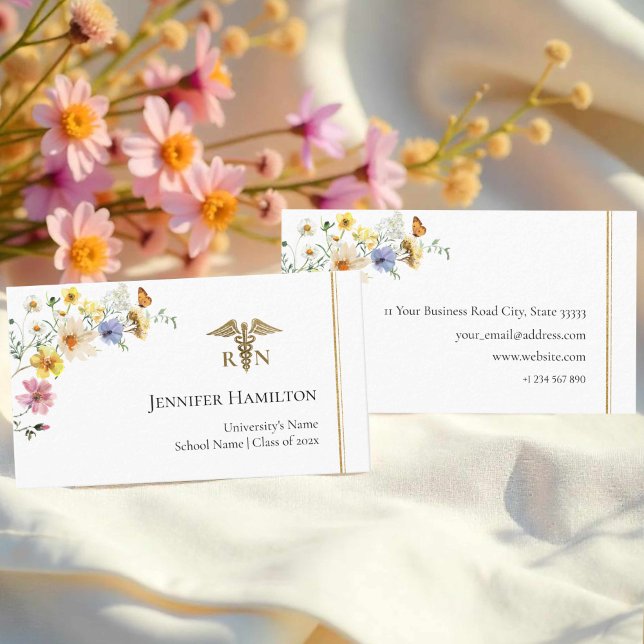 Wildblume Medical Nursing School Grad Name Card Telefonnummerkarte (Von Creator hochgeladen)