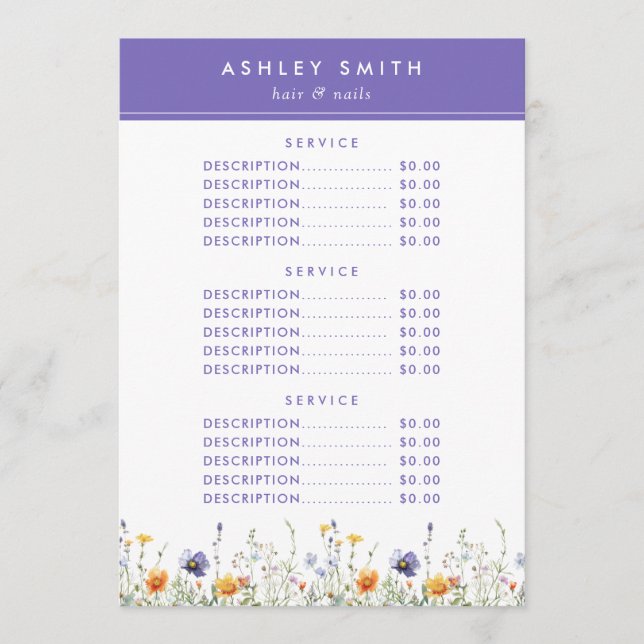 Wildblume Menükarte (Vorderseite)