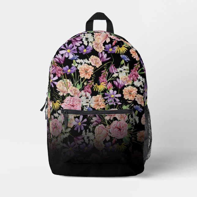 Wildblume Midnight Garden Bedruckter Rucksack (Vorderseite)
