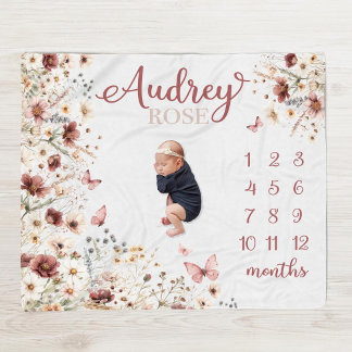 Wildblume Milestone Blanket Baby Girl Month Blan K Fleecedecke