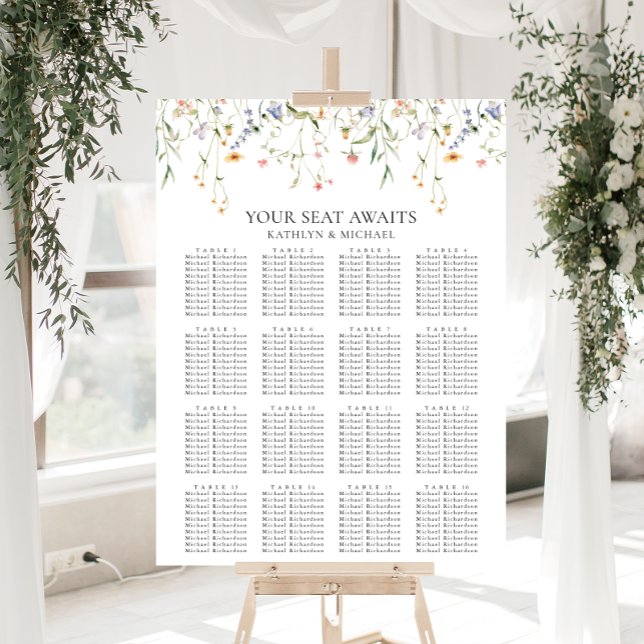 Wildblume Minimalistisch Hochzeit 16 Tischsitze Poster (Von Creator hochgeladen)