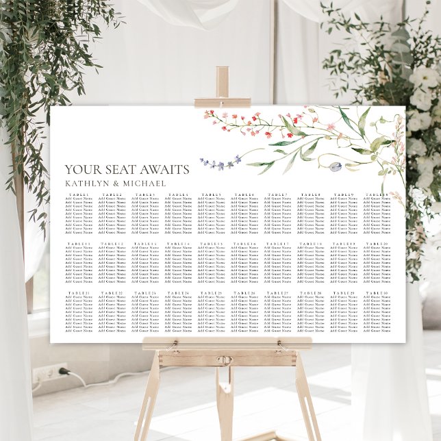 Wildblume Minimalistisch Hochzeit 30 Tischsitze Poster (Von Creator hochgeladen)