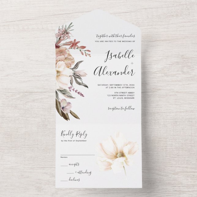 Wildblume mit Aquarellfarben All In One Einladung (Innen Boden)