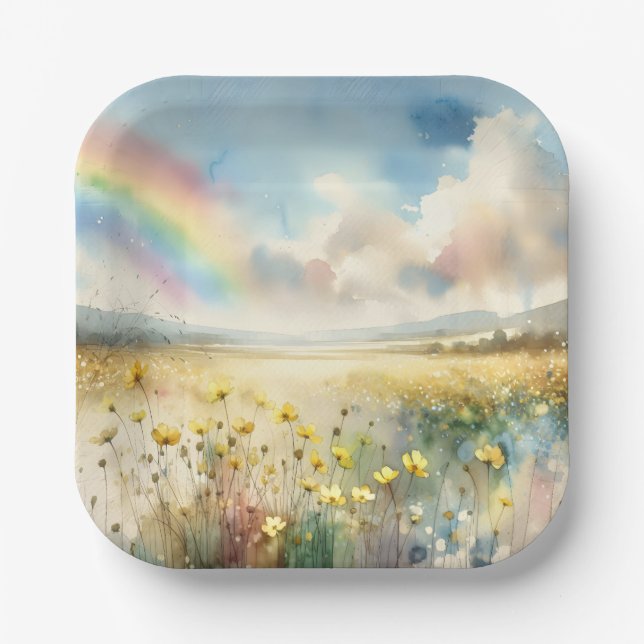 Wildblume mit Regenbogen Pappteller (Vorderseite)