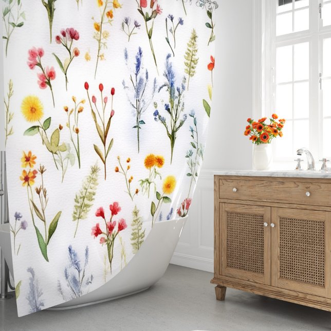Wildblume Moderne Elegante Watercolor Duschvorhang (Wildflower Modern Elegant Watercolor Floral Shower Curtain)