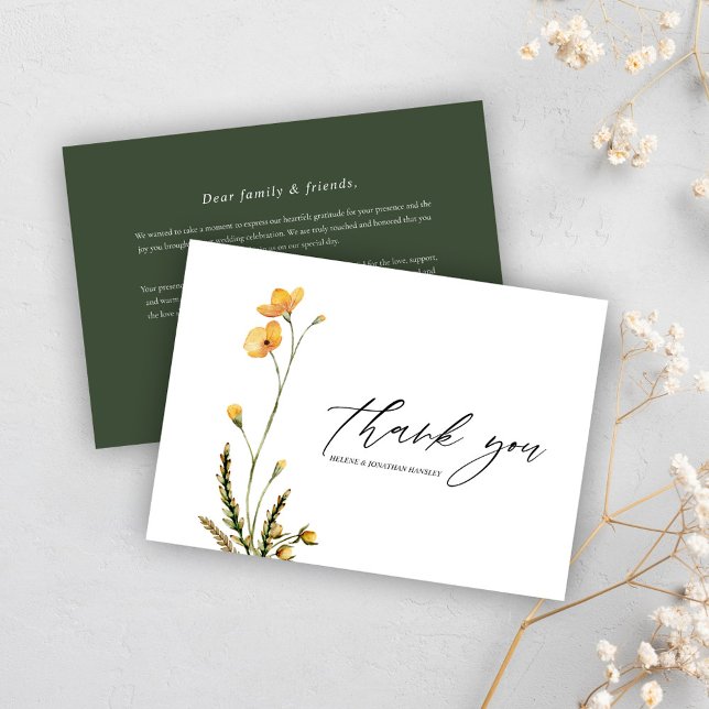 Wildblume Moderne rustikale Minimalistische Hochze Dankeskarte (Wildflower Modern Rustic Minimalist Wedding Thank You Card)