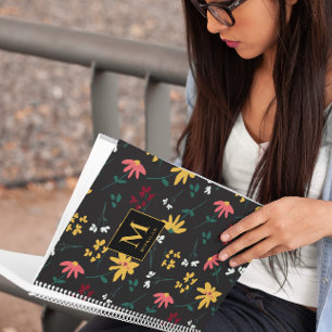 Wildblume Modernes Monogramm Personalisiertes Blum Notizbuch