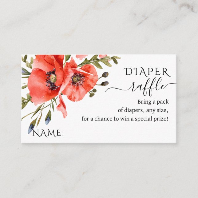 Wildblume Mohn minimalistisch Babydusche Windeln Begleitkarte (Vorderseite)