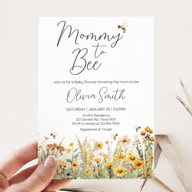 Wildblume Mommy to Bee Baby Dusche Einladung (Mommy to Bee Wildflower Baby Shower Invitation)