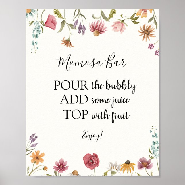 Wildblume Momosa Bar Drink Zeichen Poster (Vorne)