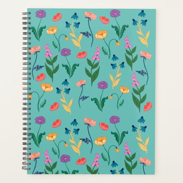 Wildblume Monatsplaner auf Türkis Planer (Vorderseite)