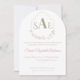 Wildblume Monogram Wappen Babydusche Einladung