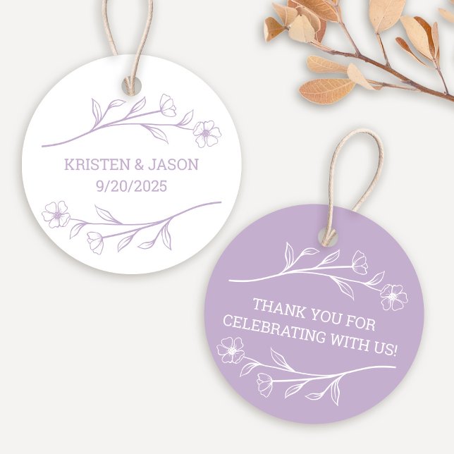 Wildblume Monogram Wedding Tag in Lilac Geschenkanhänger (Wildflower Monogram Wedding Tag in Lilac)