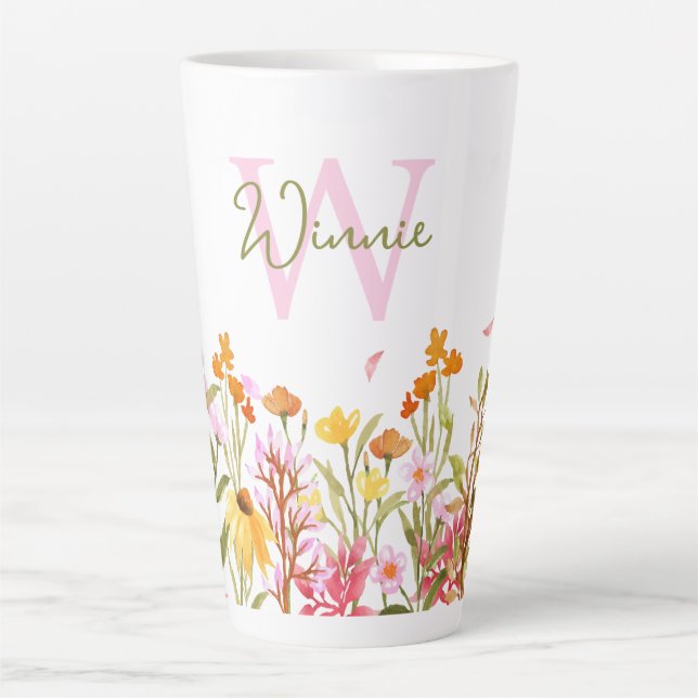 Wildblume Monogramm große Latte-Tasse Milchtasse (Vorderseite)