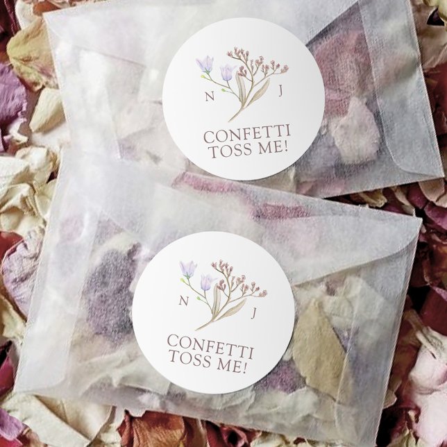 Wildblume Monogramm Konfetti werfen mir Hochzeit i Runder Aufkleber (Von Creator hochgeladen)