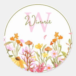 Wildblume Monogramm Runder Aufkleber