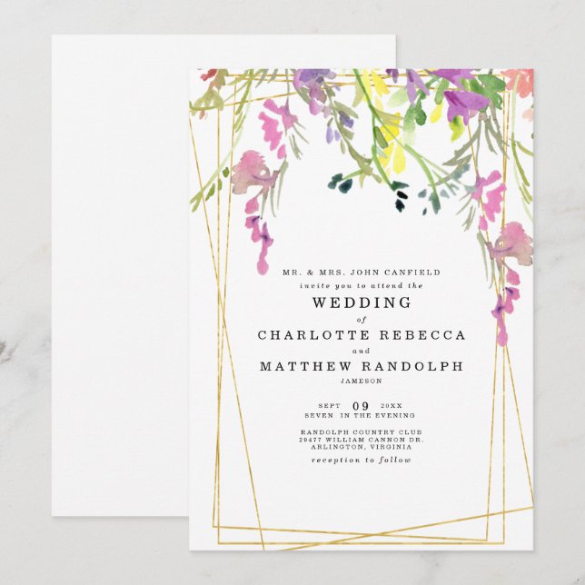Wildblume Multicolor Floral Elternzeit Einladung (Vorne/Hinten)