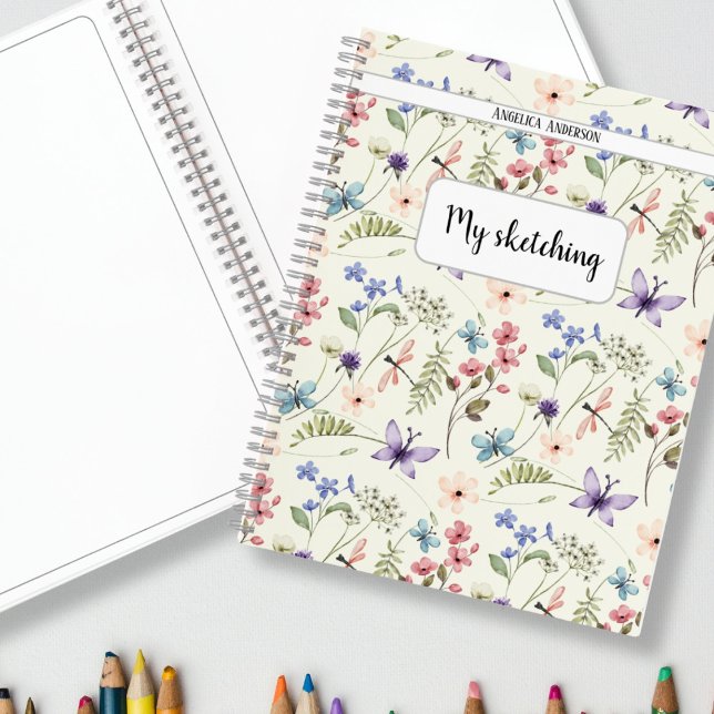 Wildblume Muster individuelle Name Skizzen Notizbuch (Wildflower pattern custom name sketching Notebook)
