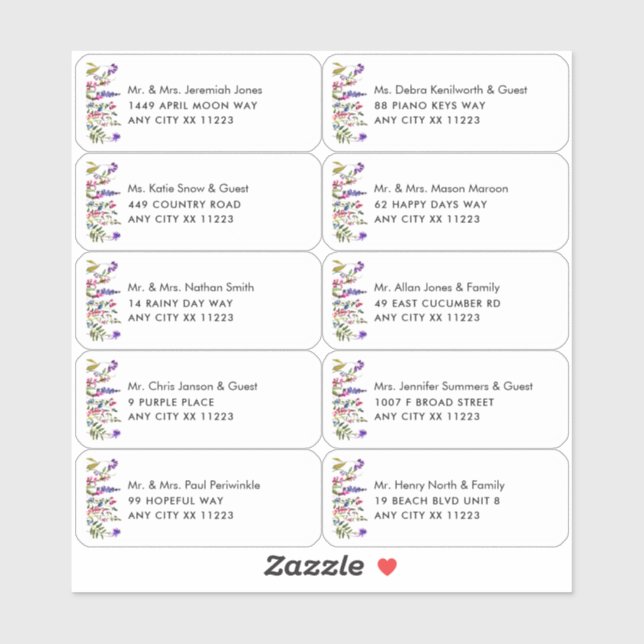 Wildblume Name Wedding Guest Address Labels (Blatt)
