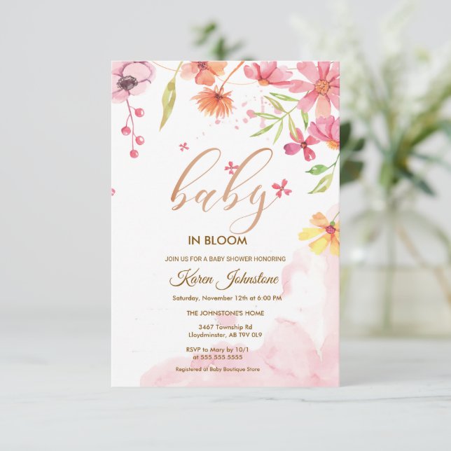 Wildblume Natural Bloom Frame Einladende Kinderdus Einladung (Stehend Vorderseite)