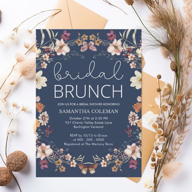 Wildblume Navy Blue Bridal Brunch Brautparty Einladung (Von Creator hochgeladen)