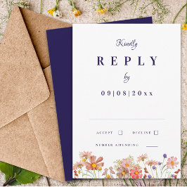 Wildblume Navy Burnt Orange Hochzeit im Herbst Ant RSVP Karte
