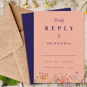 Wildblume Navy Burnt Orange Hochzeit im Herbst Ant RSVP Karte