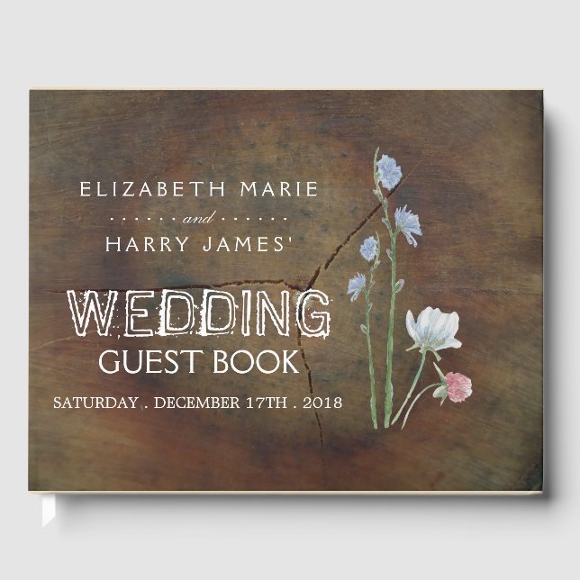 Wildblume Oak Wood Wedding Gästebuch (Vorderseite)