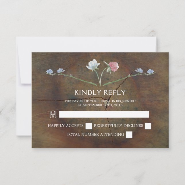 Wildblume Oak Wood Wedding RSVP (Vorderseite)
