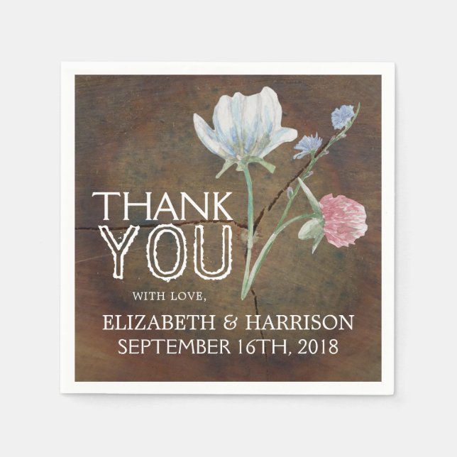 Wildblume Oak Wood Wedding Serviette (Vorderseite)