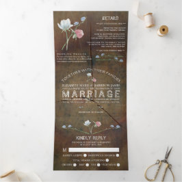 Wildblume Oak Wood Wedding Suite Dreifach Gefaltete Einladung