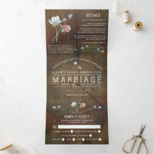 Wildblume Oak Wood Wedding Suite Dreifach Gefaltete Einladung