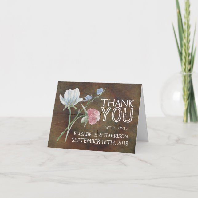 Wildblume Oak Wood Wedding Vielen Dank Dankeskarte (Vorderseite)