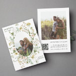 Wildblume Oval Frame 2 Foto Hochzeitsstichtcode QR Save The Date<br><div class="desc">Diese elegante Hochzeitsreise Save the Date bietet wunderschöne handbemalte Aquarellfarben-Wildblumen in Rosa,  Gelb und Grün als ovaler Rahmen mit einem Foto. Für eine weiter gehende Anpassung dieses Designs klicken Sie bitte auf den BUTTON BLAU DESIGN TOOL oben! Matching-Elemente sind ebenfalls verfügbar.</div>