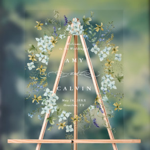 Wildblume Oval Kranz Rahmen Hochzeit Willkommen Acrylschild