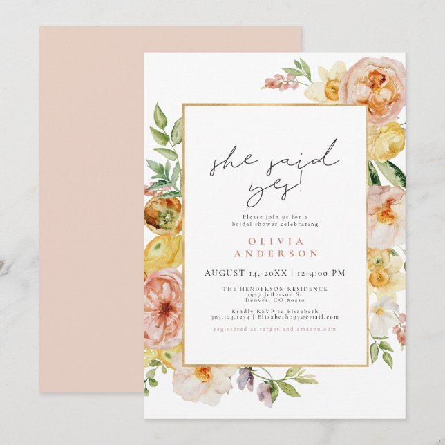 Wildblume Peach & Blush Brautparty Einladung (Vorne/Hinten)