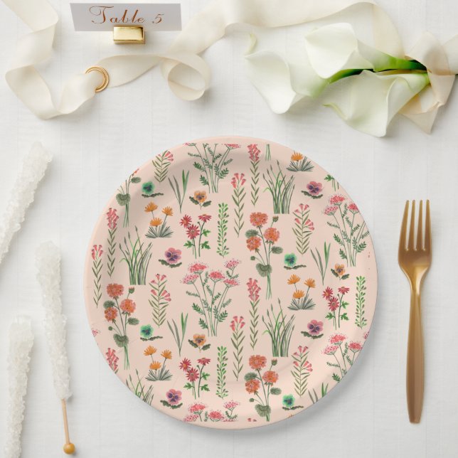 Wildblume Peach Brautparty Pappteller (Hochzeit)