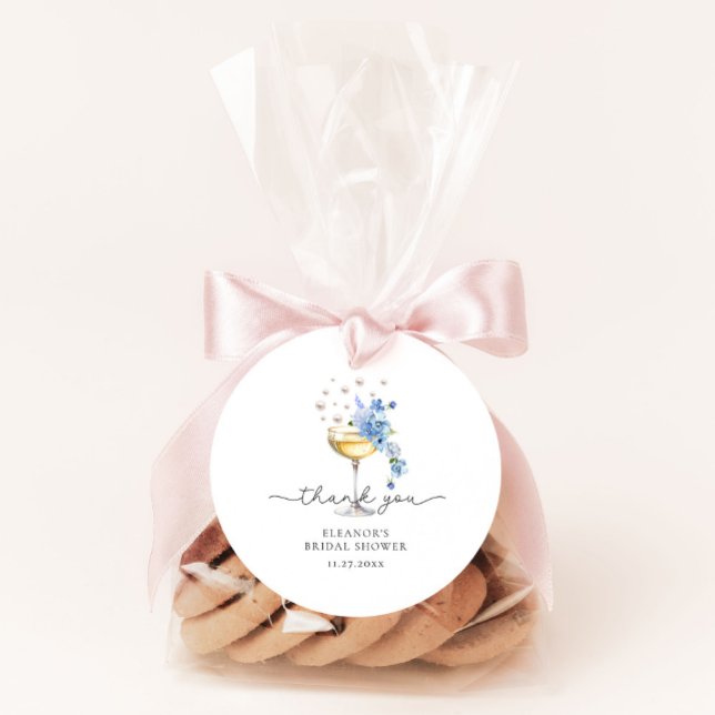 Wildblume Pearls Prosecco Danke, Bridal Dusche Runder Aufkleber (Von Creator hochgeladen)