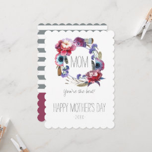 Wildblume Peony Floral mit Feathers Muttertag Karte